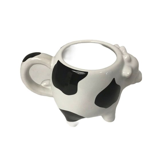 Vintage Black & White Cow Handle Coffee Mug Cup Black White Stoneware Size: 7" - Picture 4 of 5